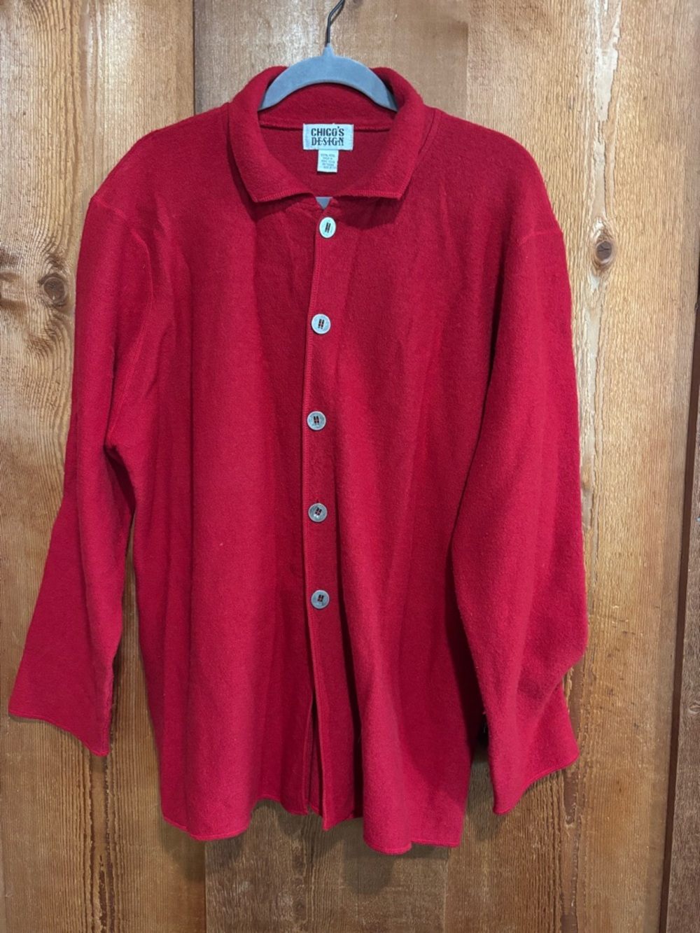 Chico's Design Vintage 100% Boiled Wool Button Shacket Red Cardigan Jacket 3